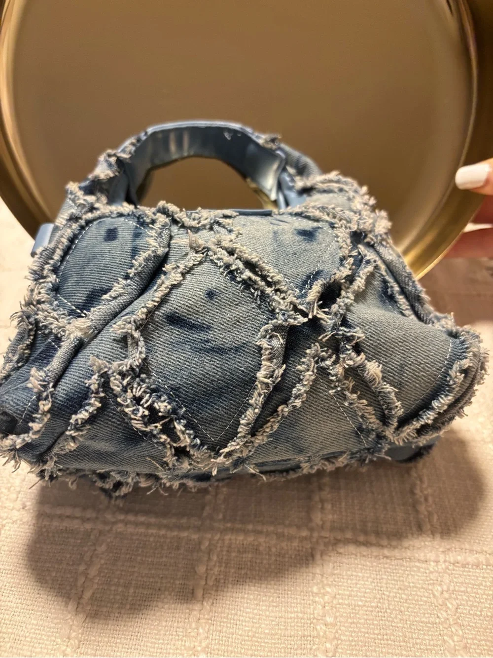 Y2K Grunge Frayed Trim Patchwork Denim Mini Hobo handbag